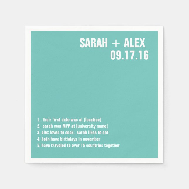 Serviette En Papier Mariage ou douche Fun Facts Cocktail Napkin (Devant)
