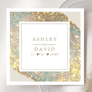 Serviette En Papier Mariage Paillettes Holographiques Iridescents Chic