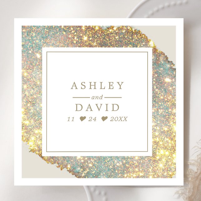 Serviette En Papier Mariage Paillettes Holographiques Iridescents Chic (Créateur téléchargé)