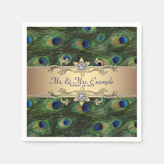 Serviette En Papier Mariage Paon Doré (Devant)