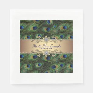 Serviette En Papier Mariage Paon Doré