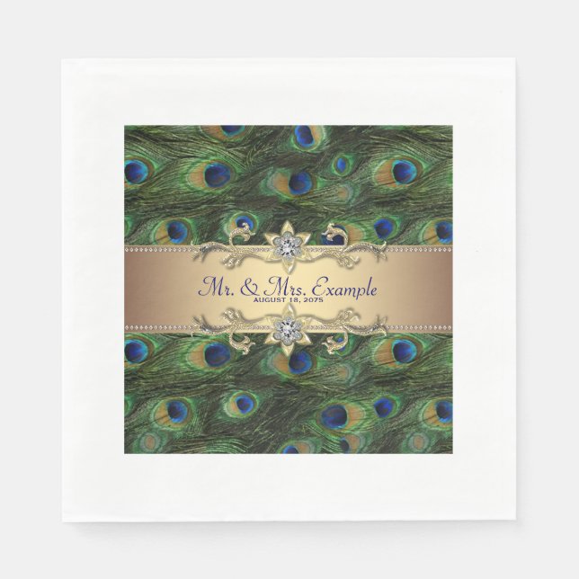 Serviette En Papier Mariage Paon Doré (Devant)