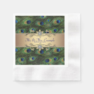 Serviette En Papier Mariage Paon Or Vert Emeraude