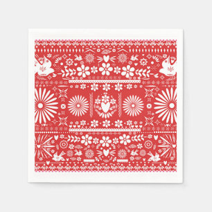 Serviette En Papier Mariage Papier Rouge & Blanc Picado Mexicain
