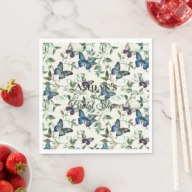 Serviette En Papier Mariage papillons bleus charmants (En situation)