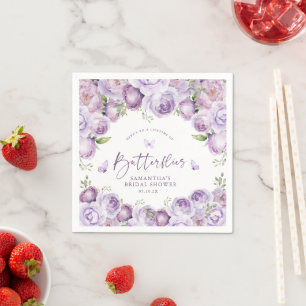 Serviette En Papier Mariage papillons violets floraux modernes
