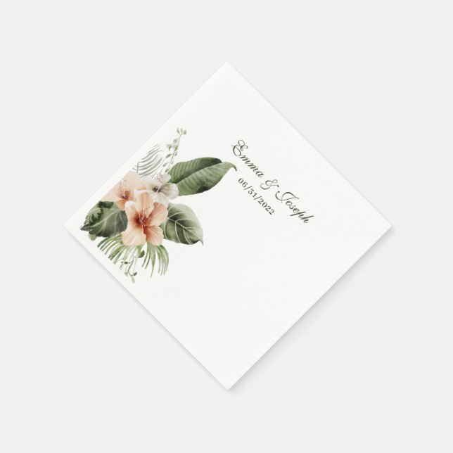 Serviette En Papier Mariage pastel hibiscus boho tropical (Coin)