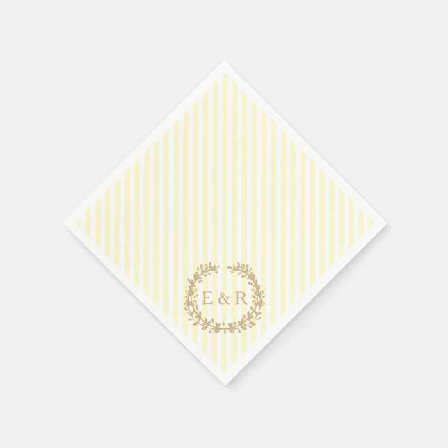 Serviette En Papier Mariage Pastel Lemon Yellow Wreath et Sprig (Coin)