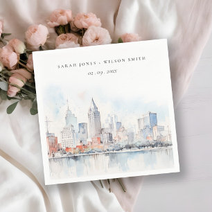Serviette En Papier Mariage Paysage Aquarelle Détroit Michigan