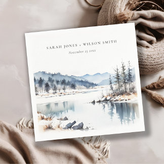 Serviette En Papier Mariage paysager du lac de la neige d'hiver