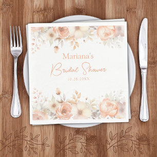 Serviette En Papier Mariage Peach Beige Floral Shower de Mariée