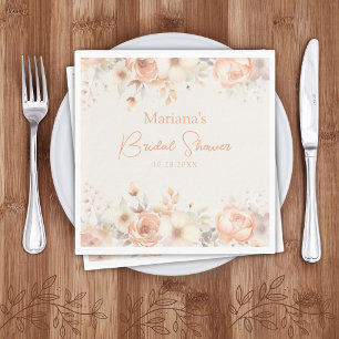 Serviette En Papier Mariage Peach Beige Floral sur serviettes de douch