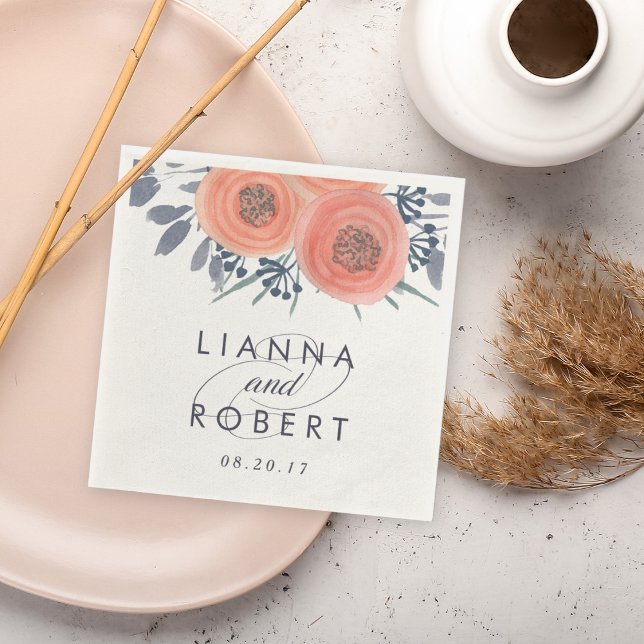 Serviette En Papier Mariage Peach Poppies (Créateur téléchargé)