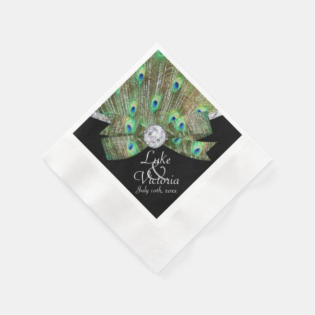 Serviette En Papier Mariage Peacock Elegance & Diamonds (Coin)