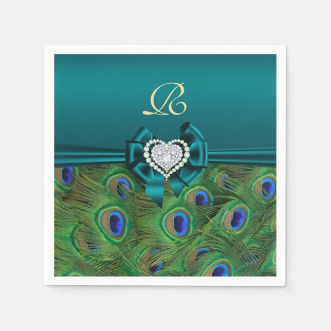 Serviette En Papier Mariage Peacock turquoise Papier de la partie (Devant)