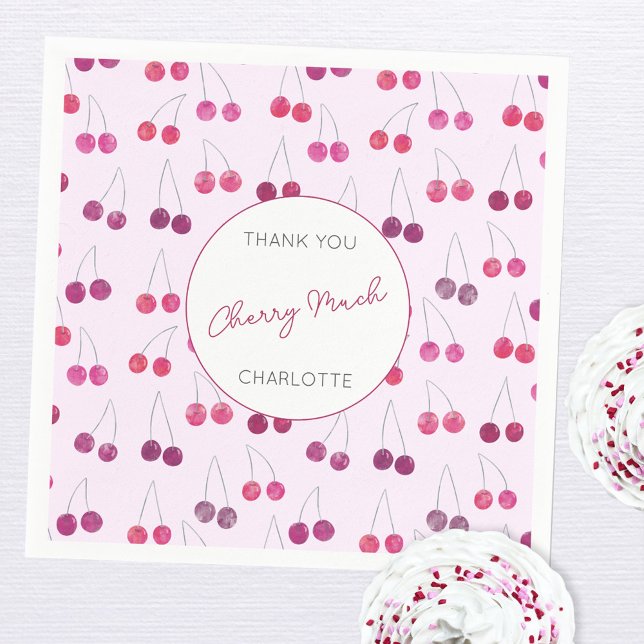 Serviette En Papier Mariage personnalisé à l'aquarelle de cerise (Personalized watercolor cherries pattern thank you cherry much party paper napkin)