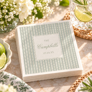 Serviette En Papier Mariage personnalisé à rayures vert sauge