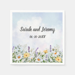 Serviette En Papier Mariage personnalisé aquarelle fleur sauvage bohèm