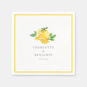 Serviette En Papier Mariage personnalisé au citron aquarelle