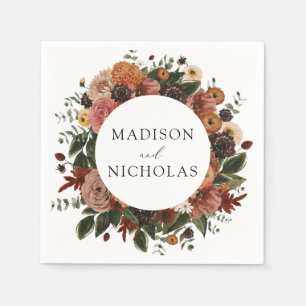 Serviette En Papier Mariage personnalisé Boho Automne Floral Wreath