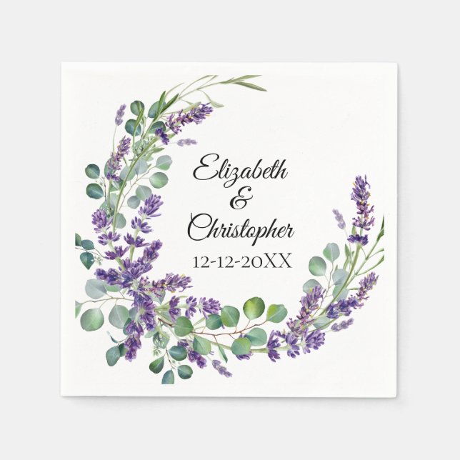 Serviette En Papier Mariage personnalisé Boho Lavande Eucalyptus (Devant)