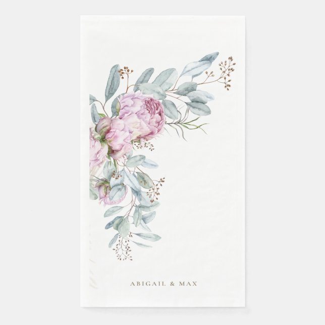 Serviette En Papier Mariage personnalisé Boho Pink Peonies (Devant)