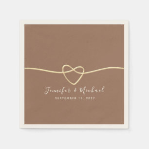 Serviette En Papier Mariage Personnalisé Brun Doré Latte Cœur