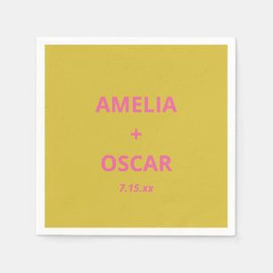 Serviette En Papier Mariage Personnalisé Chartreuse Rose Jaune Moderne
