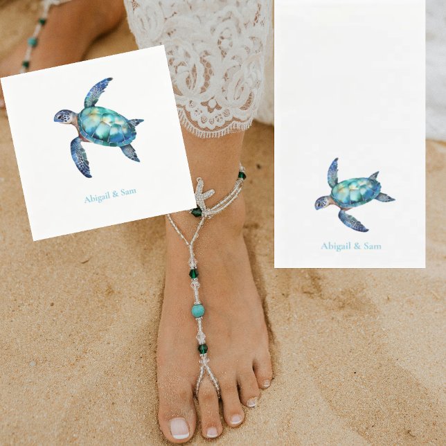 Serviette En Papier Mariage personnalisé de plage de tortue de mer (Créateur téléchargé)