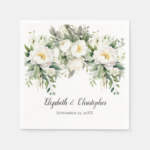 Serviette En Papier Mariage personnalisé de verdure florale blanche