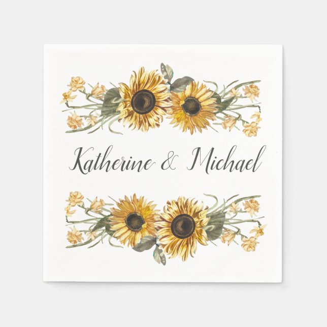 Serviette En Papier Mariage personnalisé des tournesols d'été (Devant)