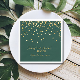 Serviette En Papier Mariage personnalisé EMERALD Green Gold Confetti