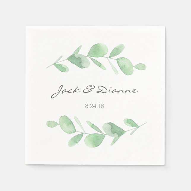 Serviette En Papier Mariage personnalisé Eucalyptus Napkin (Devant)