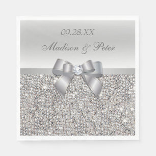 Serviette En Papier Mariage personnalisé Faux Silver Sequins Bow