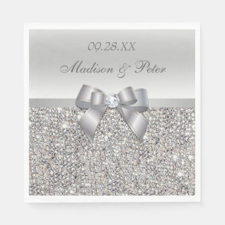 Serviette En Papier Mariage personnalisé Faux Silver Sequins Bow