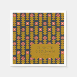 Serviette En Papier Mariage personnalisé floral rétro années 70 Groovy