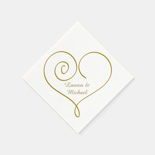 Serviette En Papier Mariage personnalisé Gold Heart (Coin)