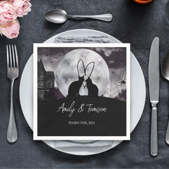 Serviette En Papier Mariage personnalisé Halloween moderne noir Engage (Créateur téléchargé)