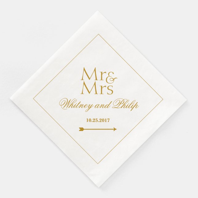 Serviette En Papier Mariage personnalisé M. Mme Gold (Coin)