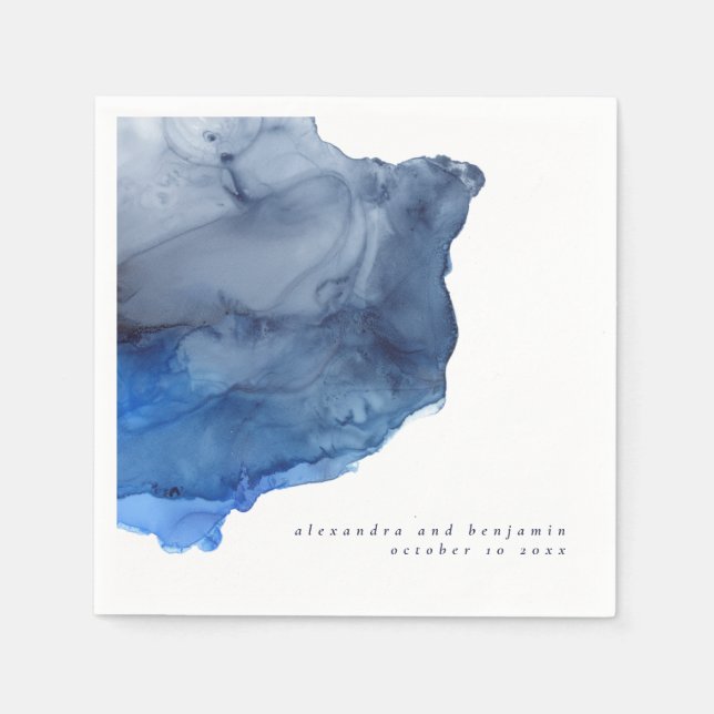 Serviette En Papier Mariage personnalisé Marine Indigo Abstrait modern (Devant)