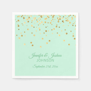 Serviette En Papier Mariage personnalisé MINT vert or Confetti