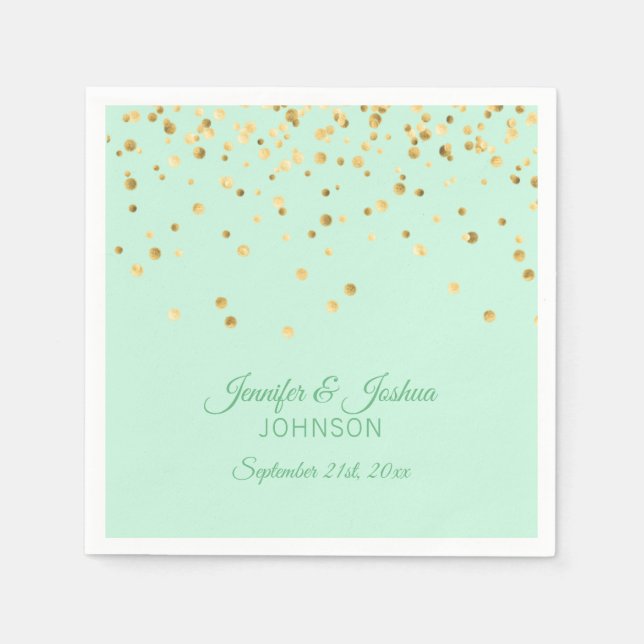 Serviette En Papier Mariage personnalisé MINT vert or Confetti (Devant)
