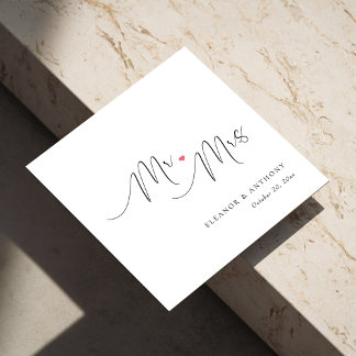 Serviette En Papier Mariage personnalisé Napkins : M. et Mme Heart