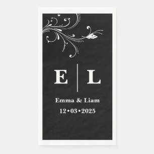 Serviette En Papier Mariage personnalisé noir et blanc minimal