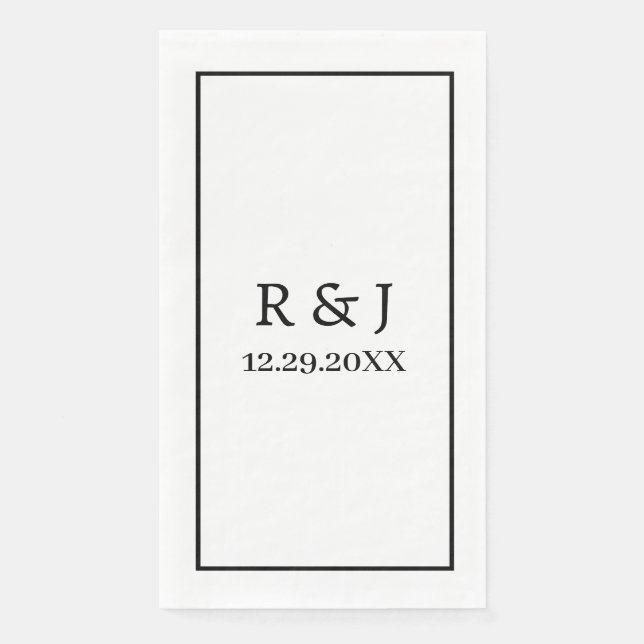 Serviette En Papier Mariage personnalisé Nom Couple Noir Blanc (Devant)