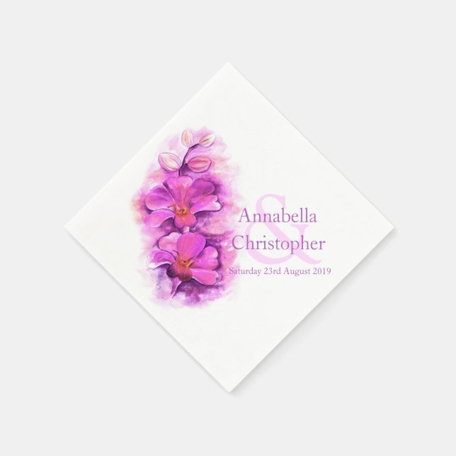 Serviette En Papier Mariage personnalisé orchidée aquarelle papier ser (Coin)