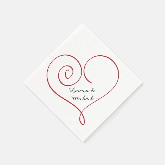 Serviette En Papier Mariage personnalisé Red Heart (Coin)