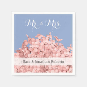 Serviette En Papier Mariage personnalisé Sérénité Bleue Hortensia Rose