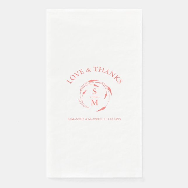 Serviette En Papier Mariage personnalisé serviettes Monogramme Pêche (Devant)