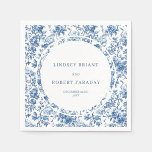 Serviette En Papier Mariage personnalisé Toile de Jouy Roses Bleu Mari